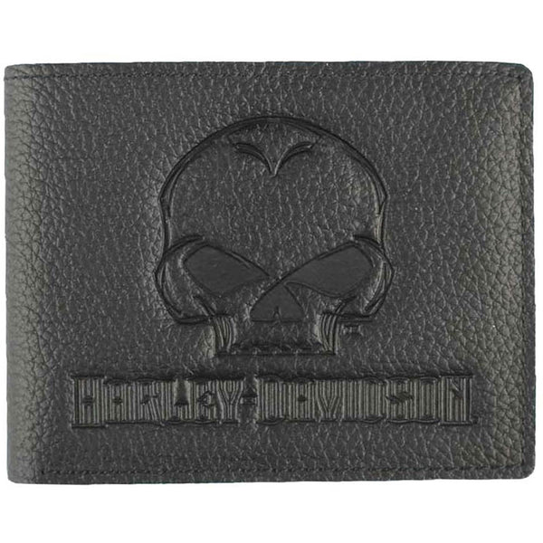 Men's Emboss Willie G Skull Leather Billfold Wallet XML4763-BLACK