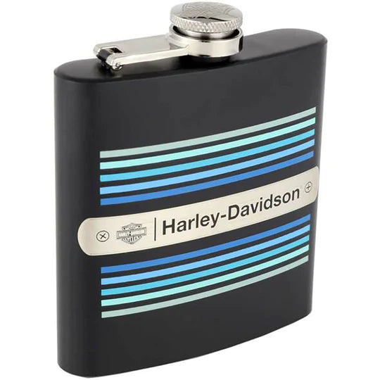 Harley-Davidson Black and Blue Stripe 2018 Tank Graphic 6 oz Flask