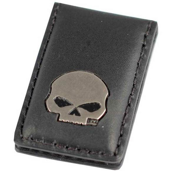 Men's Willie G Skull Medallion Leather Magnetic Money Clip CORESM62-BLACK