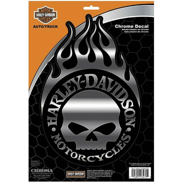 Embossed Flaming Willie G Skull Logo Chrome Decal CG3279